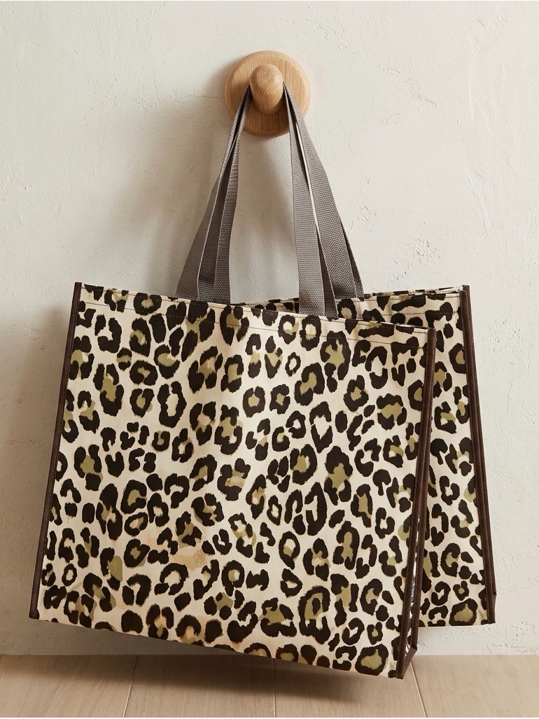 Leopard Print Reusable Shopper Tote Bags Set Of 2 New